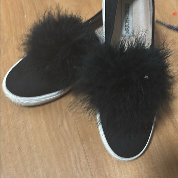 Steve Madden Black Furry Slip-On Sneakers - Picture 1 of 3